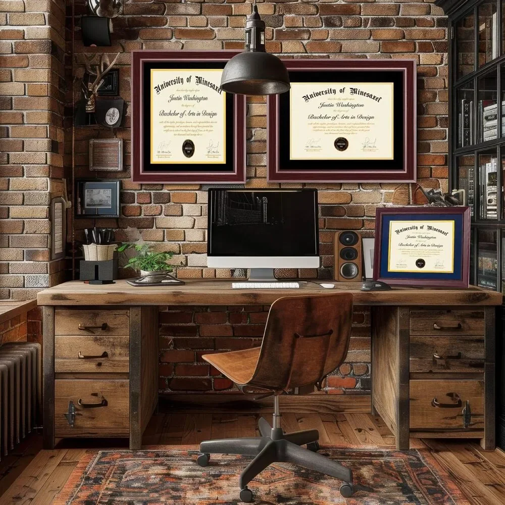 14x17 Diploma Frame w/ Mat Cherry Red Wood Plexiglass Wall Mount